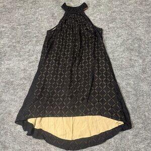 Bensoni Y2K 100% Silk Black and Tan Asymmetrical Mini Halter high Low Dress